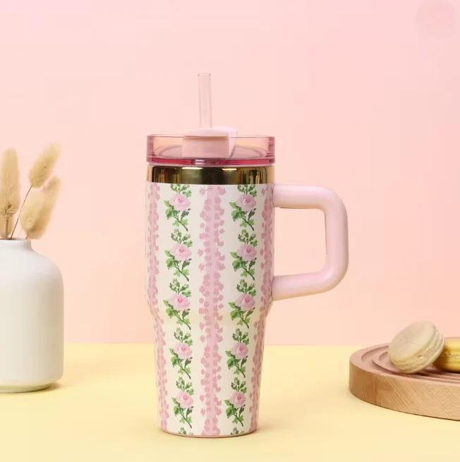 Floral-Printed Stanley style Tumbler 1200ML
